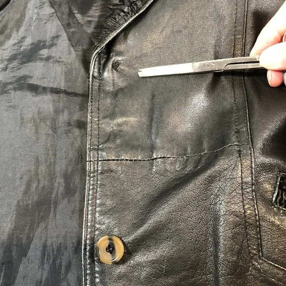 Outbrook Leather Coat Womens Large Black Long Baroque Suede Detail 80s Vintage - Picture 9 of 16